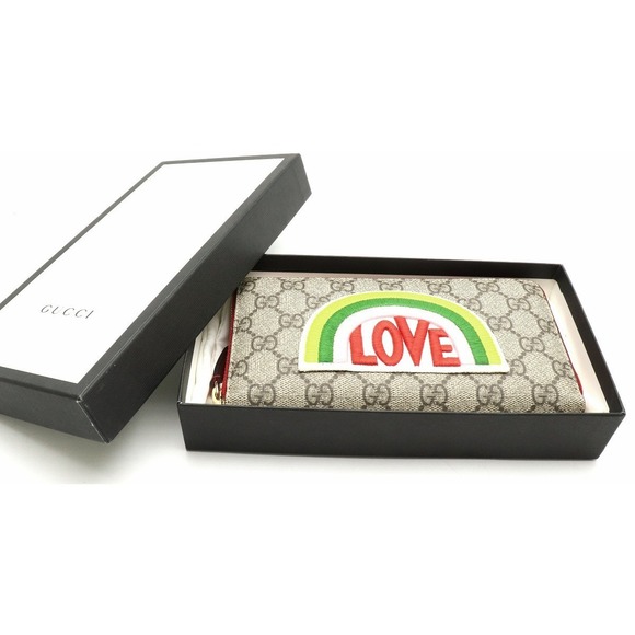 Gucci GG Supreme Long Wallet LOVE Rainbow Leather Khaki - Picture 9 of 9